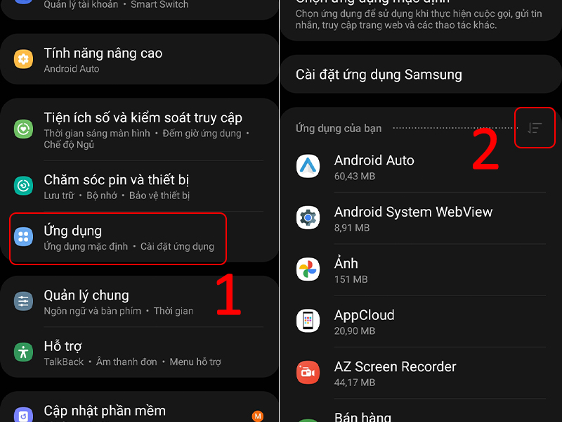 Vào cài đặt ứng dụng